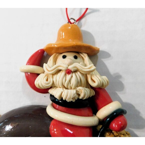 Cowboy Santa Ornament Bucking Bronco Horse Glazed Dough Clay 5"x4" - Picture 2 of 8